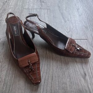 Style & Co. Brown Croc-Embossed Slingback Heels